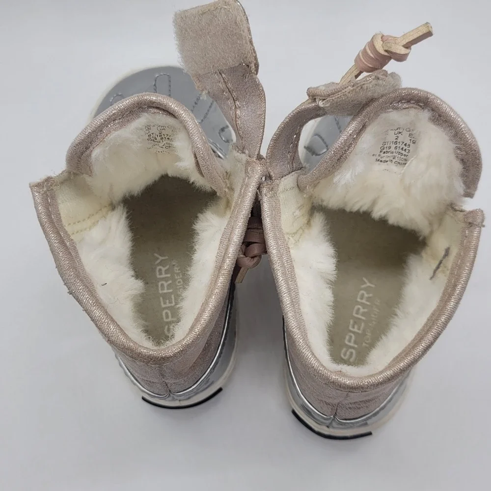 Sperry Icestorm Crib Metallic Silver Glitter Duck Boots Infant Size 3M